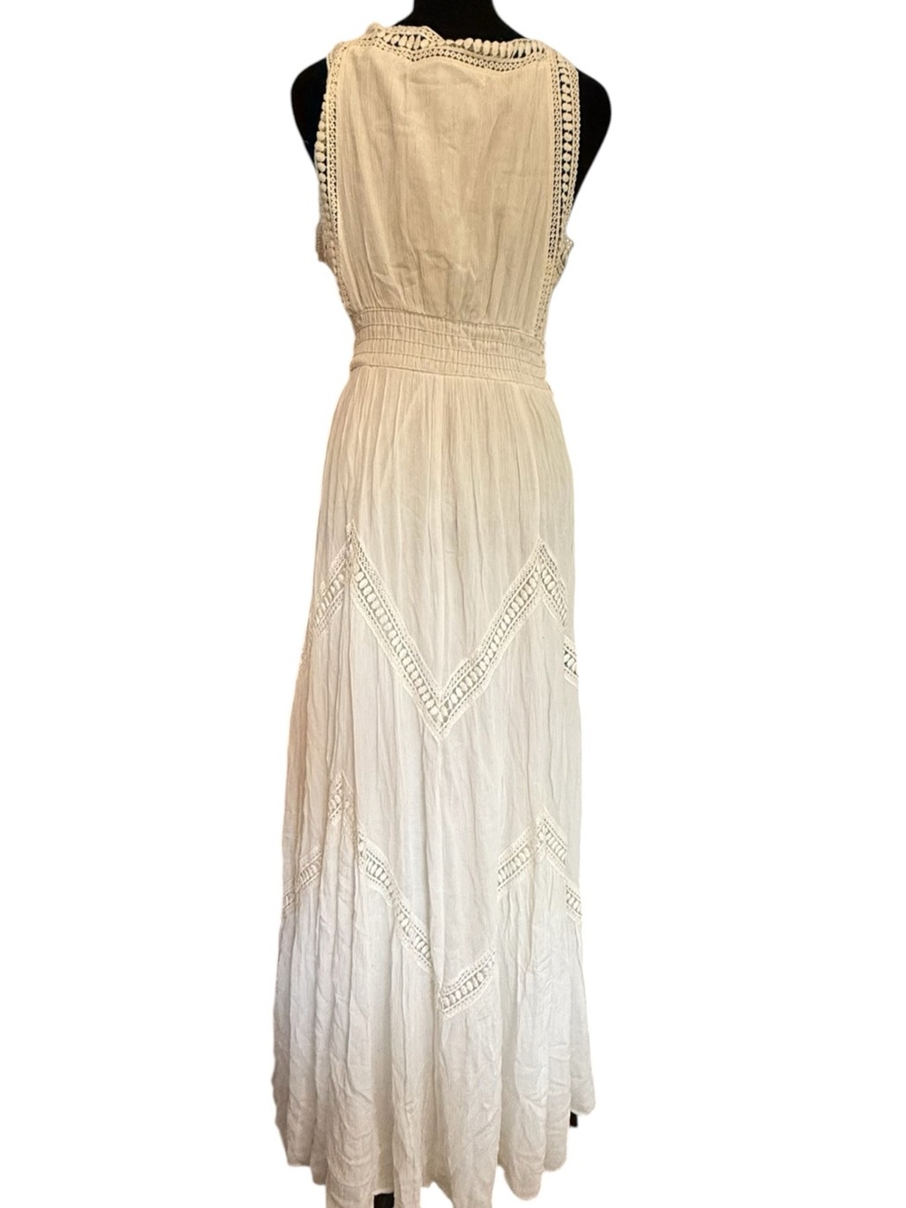 Max Studio White M Crochet Lace Maxi Dress Boho Bridal Mediterranean NWT - Picture 10 of 13